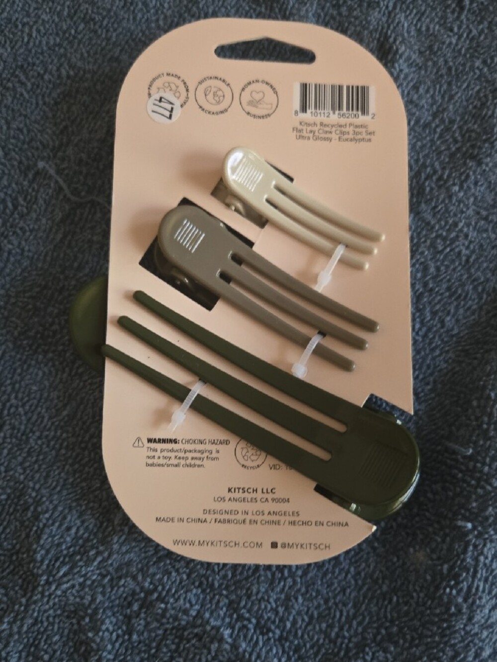 Kitsch Flat Lay Claw Clips 3pc Set - Olive Green, Khaki, Cream - Picture 2 of 2